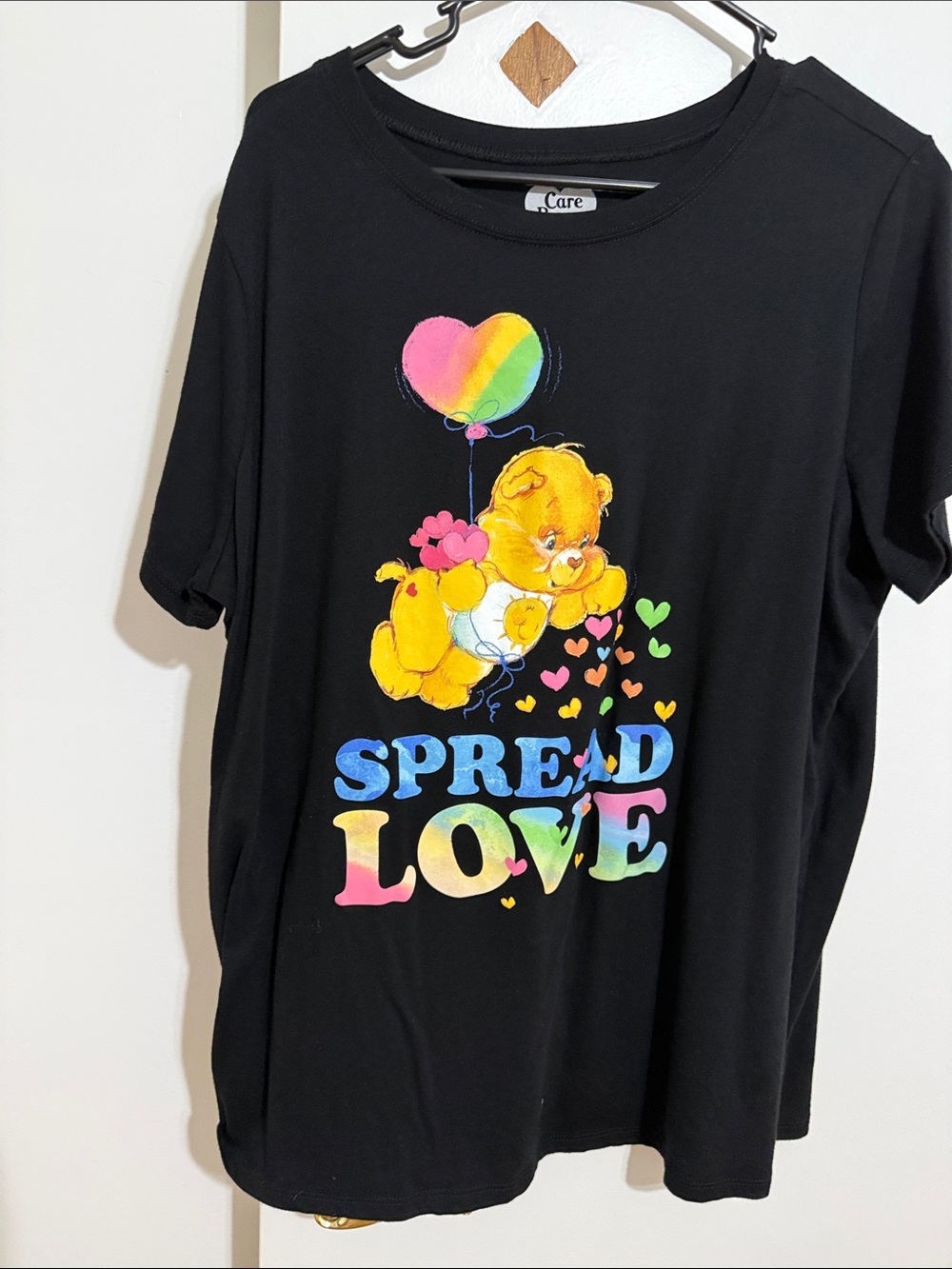 Care Bears Black Tee with Rainbow 'Spread Love' Graphic